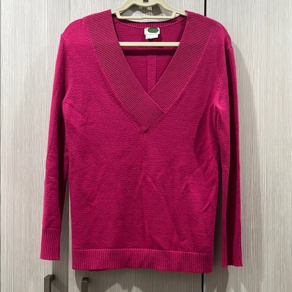 Anthropologie | V Neck Sweater | Hot Pink | XS - Picture 2 of 9